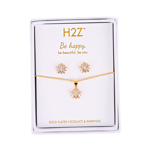 Happy  Floral Burst - Topaz Zircon by H2Z - Jewelry - 16.5"-18.5" Inspirational 18K Gold Plated Gift Set