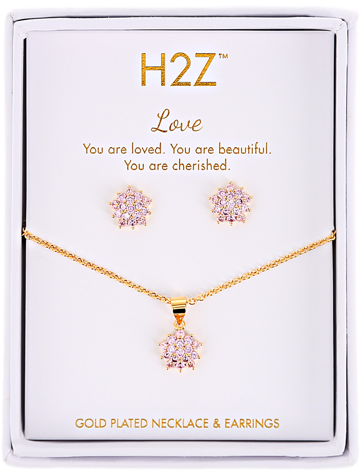 Love Floral Burst - Rose Zircon by H2Z - Jewelry - Love Floral Burst - Rose Zircon - 16.5"-18.5" Inspirational 18K Gold Plated Gift Set