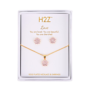 Love  Floral Burst - Rose Zircon by H2Z - Jewelry - 16.5"-18.5" Inspirational 18K Gold Plated Gift Set
