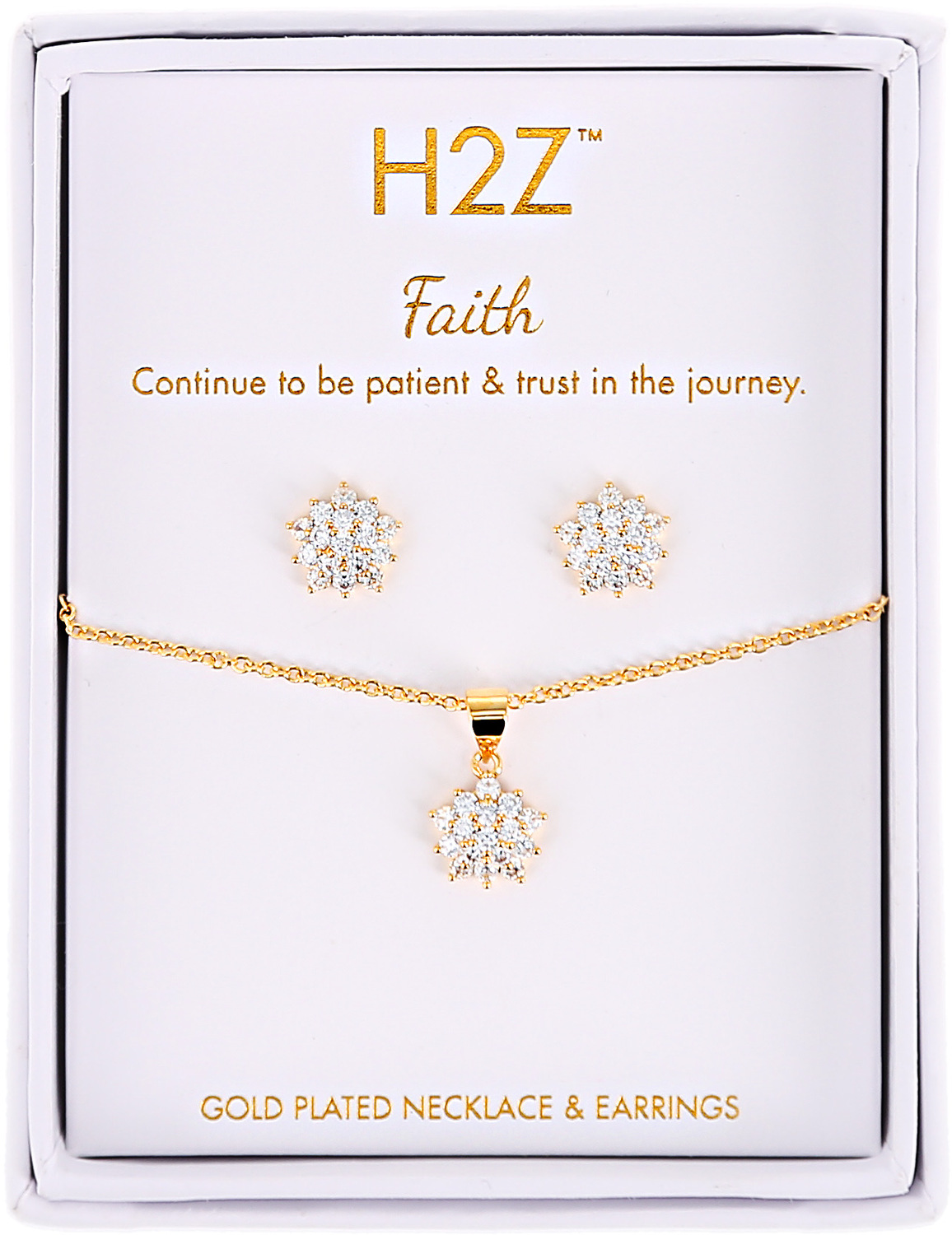 Faith Floral Burst - Clear Zircon by H2Z - Jewelry - Faith Floral Burst - Clear Zircon - 16.5"-18.5" Inspirational 18K Gold Plated Gift Set