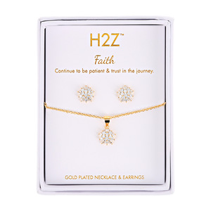 Faith  Floral Burst - Clear Zircon by H2Z - Jewelry - 16.5"-18.5" Inspirational 18K Gold Plated Gift Set