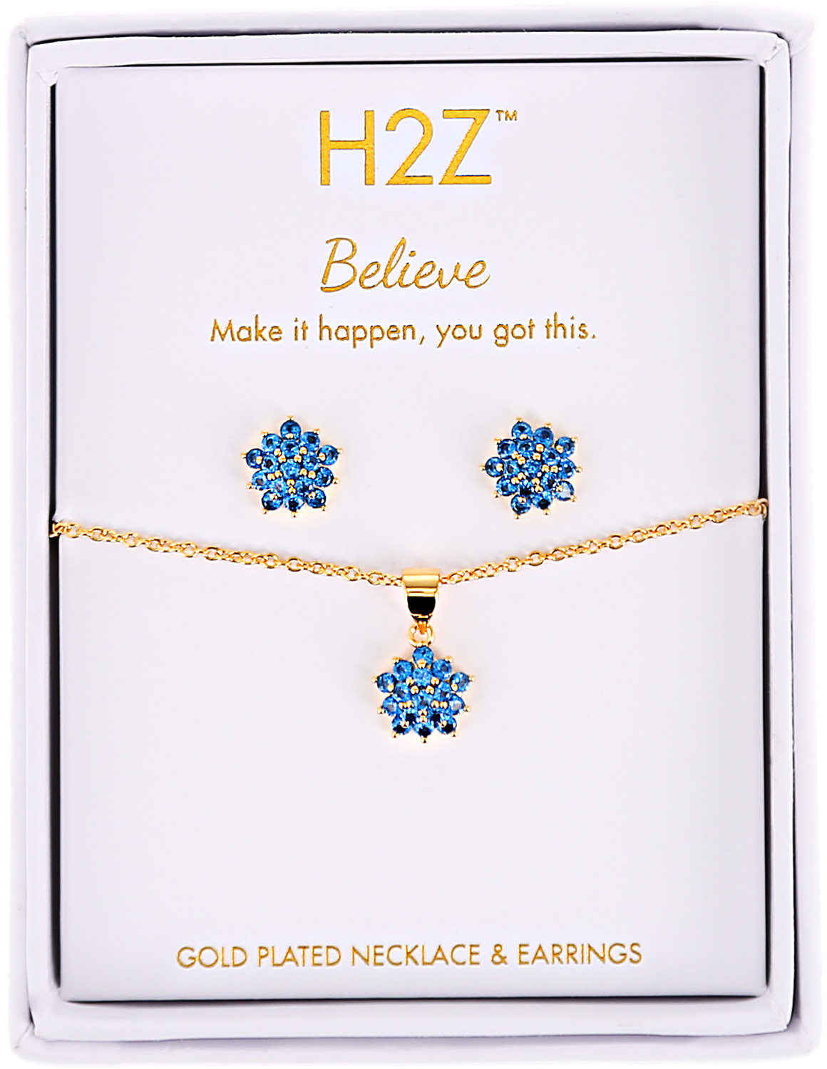 Believe Floral Burst - Aquamarine Zircon by H2Z - Jewelry - Believe Floral Burst - Aquamarine Zircon - 16.5"-18.5" Inspirational 18K Gold Plated Gift Set