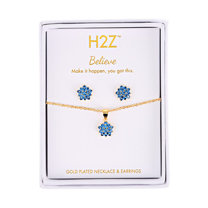 Believe Floral Burst - Aquamarine Zircon by H2Z - Jewelry - 16.5"-18.5" Inspirational 18K Gold Plated Gift Set