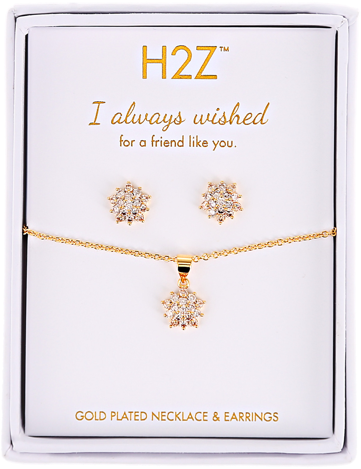 Friend Floral Burst - Topaz Zircon by H2Z - Jewelry - Friend Floral Burst - Topaz Zircon - 16.5"-18.5" Inspirational 18K Gold Plated Gift Set
