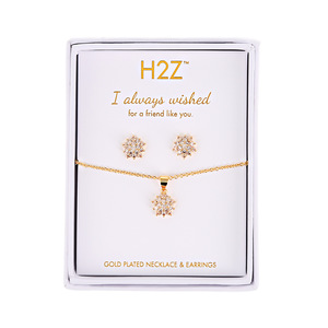 Friend Floral Burst - Topaz Zircon by H2Z - Jewelry - 16.5"-18.5" Inspirational 18K Gold Plated Gift Set