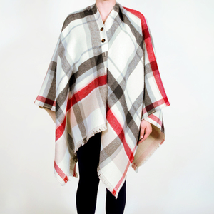 White, Black & Red Plaid by H2Z Scarves - 52" x 54" Ruana
One Size Fits Most
