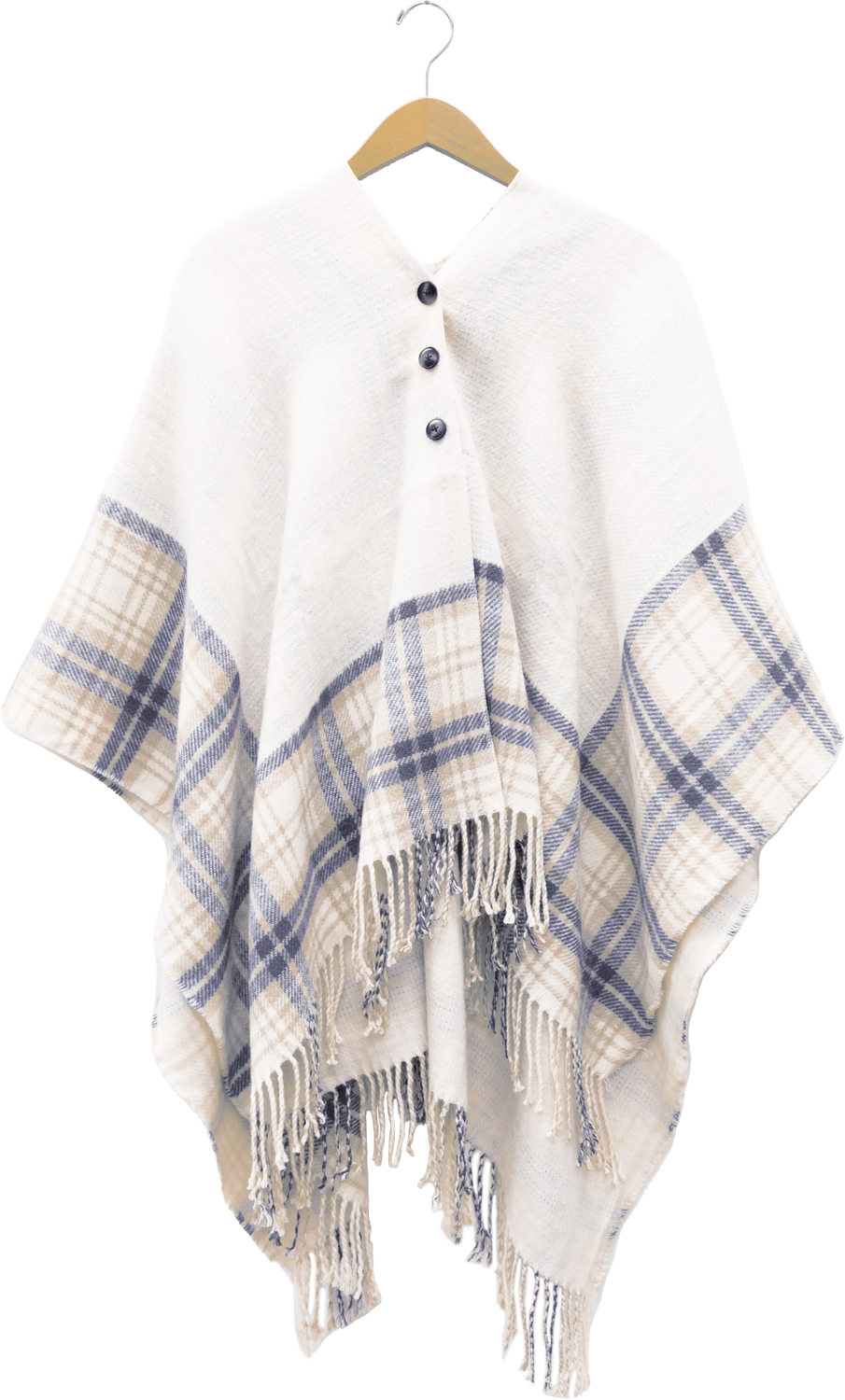 Cream, Camel & Navy Plaid by H2Z Scarves - Cream, Camel & Navy Plaid - 48" x 63" Ruana
One Size Fits Most