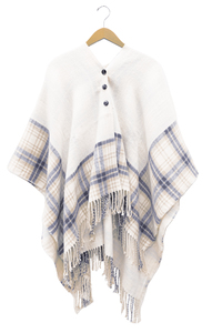 Cream, Camel & Navy Plaid by H2Z Scarves - 48" x 63" Ruana
One Size Fits Most