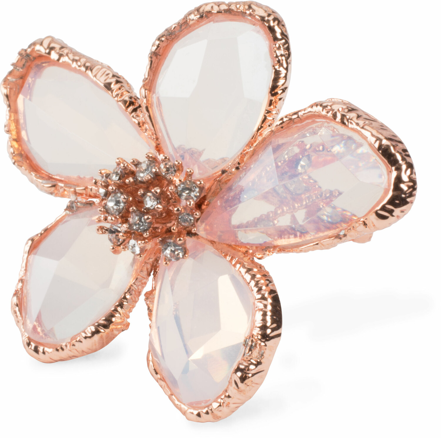 Clear by H2Z Petal Pendants - Clear - Size 7 Rose Gold Plated Ring