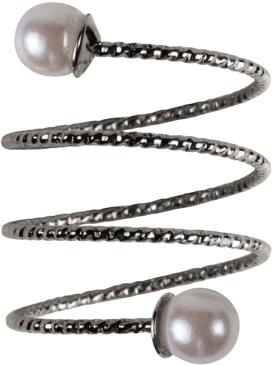 2 Coil Pearls by H2Z Spiral Rings - 2 Coil Pearls - Rhodium Spiral Adjustable Ring