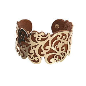 Gold & Tan by H2Z Filigree Jewelry - 1.5" Flourish Cuff Bracelet