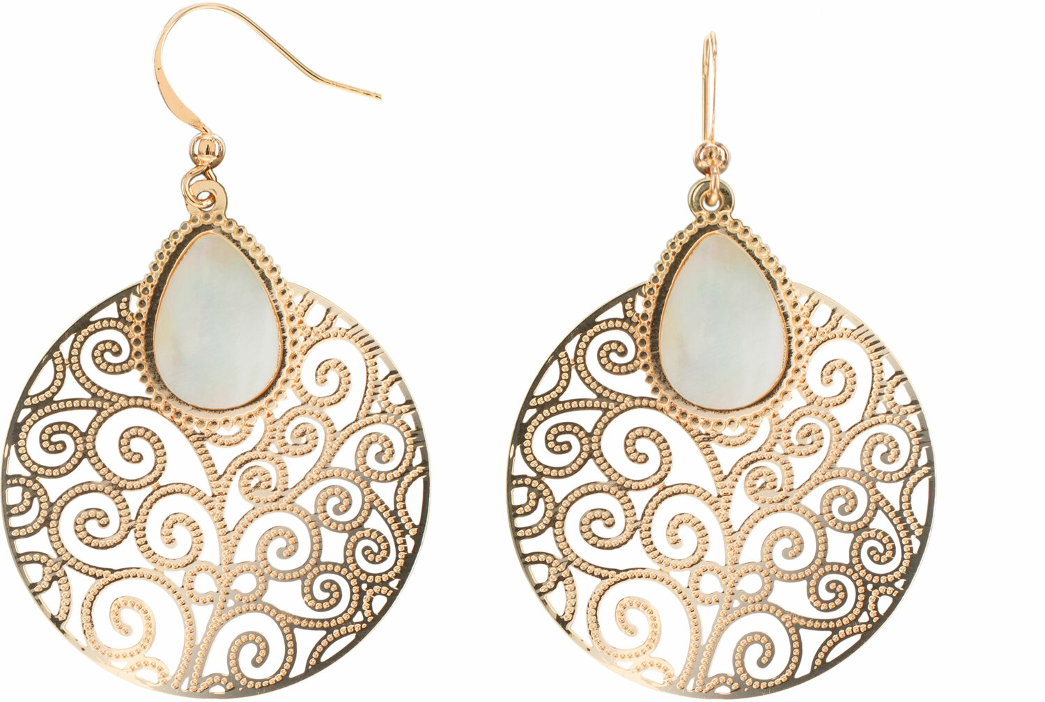 Gold Swirl by H2Z Filigree Jewelry - Gold Swirl - Mother of Pearl Earrings
