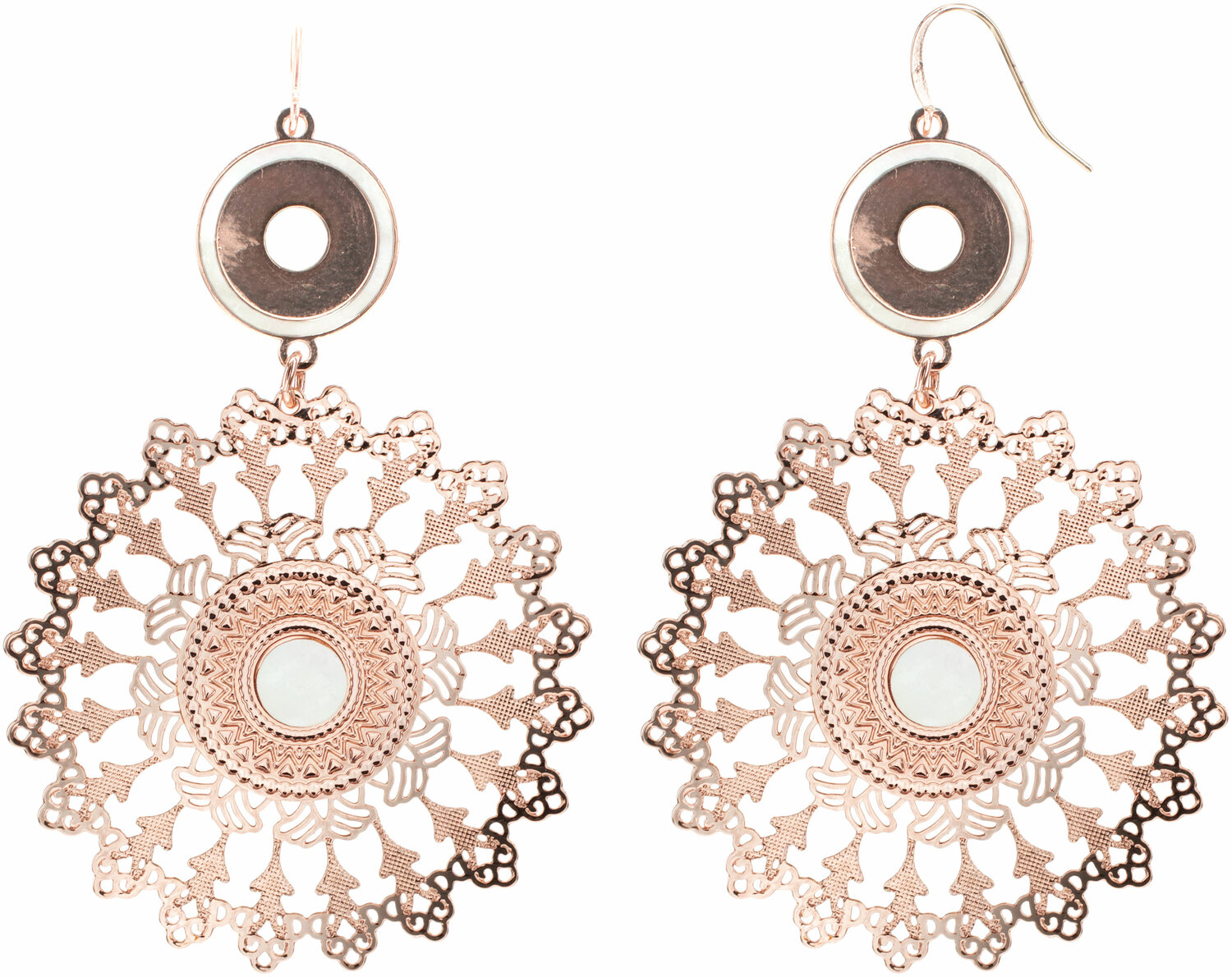 Rose Gold Mandala by H2Z Filigree Jewelry - Rose Gold Mandala - Mother of Pearl Earrings
