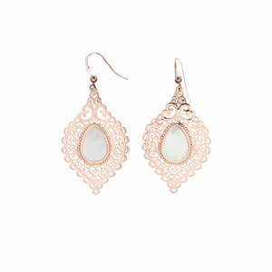 Rose Gold Lace Leaf by H2Z Filigree Jewelry - Mother of Pearl Earrings
