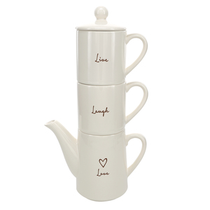 Live, Laugh, Love by Comfort Collection - Tea for Two Set (15 oz Teapot with 2 - 8 oz Cups)