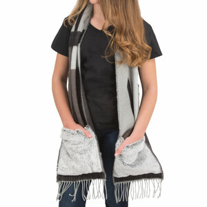 Black & Gray by H2Z Scarves - 71" Brushed Acrylic Faux Fur Pocket Scarf