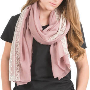 Pink by H2Z Scarves - 70" x 30" Lace Accent Scarf