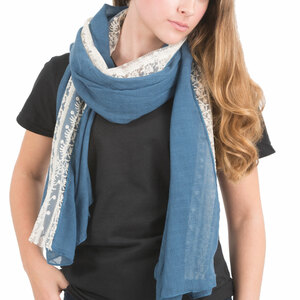 Blue by H2Z Scarves - 70" x 30" Lace Accent Scarf