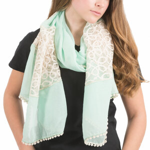 Mint by H2Z Scarves - 70" x 30" Lace Accent Scarf