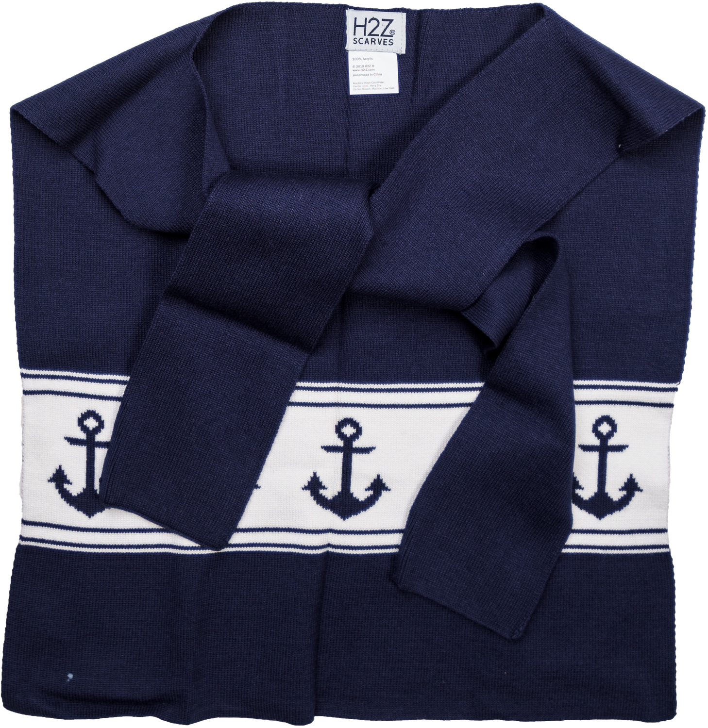 Navy Anchors by H2Z Scarves - Navy Anchors - 17" x 41" Faux Sweater Scarf