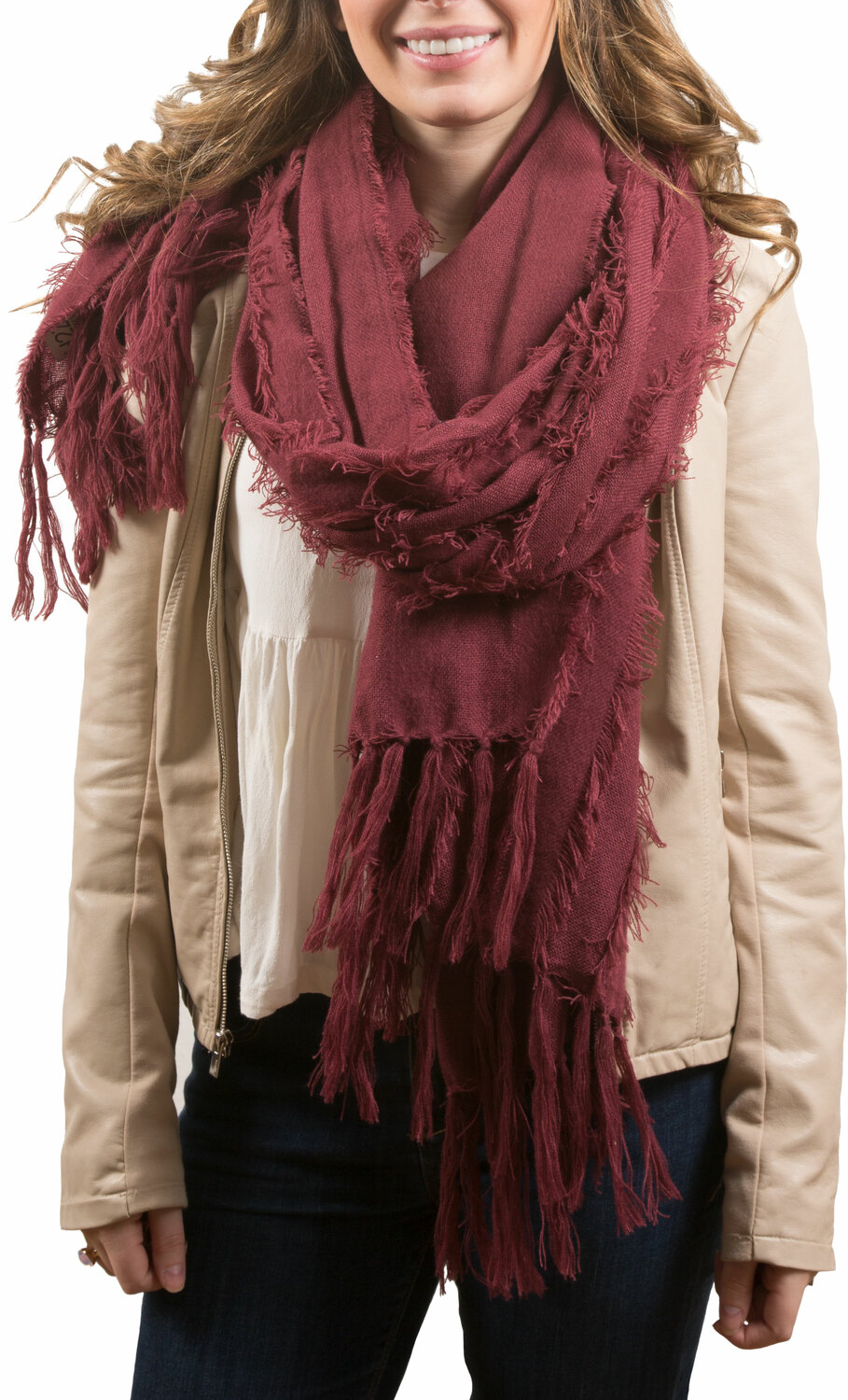 Maroon by H2Z Scarves - Maroon - Oversized Frayed Scarf