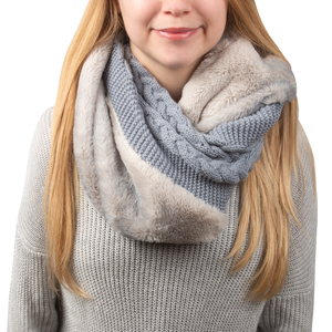 Cadet Blue by H2Z Scarves -  Cable Knit & Faux Fur Infinity Scarf