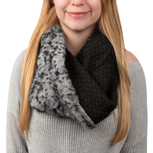 Charcoal Gray by H2Z Scarves - Weave Knit & Faux Fur Infinity Scarf