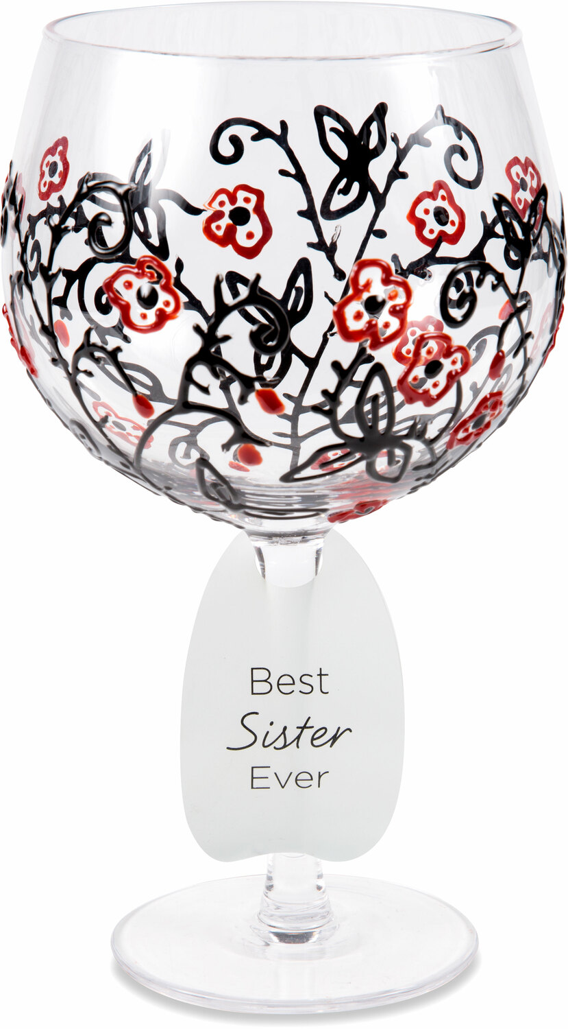 Red Flowers & Swirls by Sunny by Sue - Red Flowers & Swirls - 24 oz Hand Decorated Glass