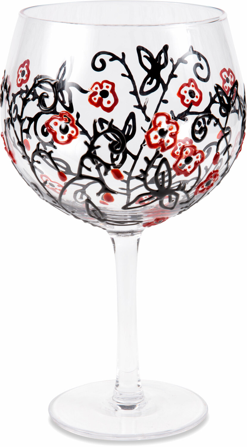Red Flowers & Swirls by Sunny by Sue - Red Flowers & Swirls - 24 oz Hand Decorated Glass