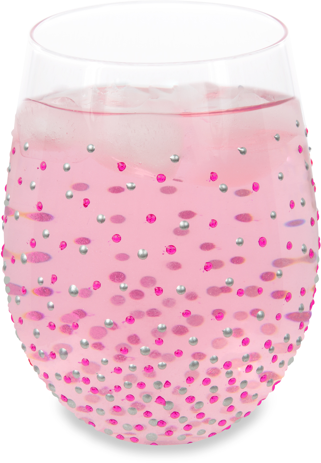 Pink & Silver Dots by Sunny by Sue - Pink & Silver Dots - 18 oz Hand Decorated Stemless Glass