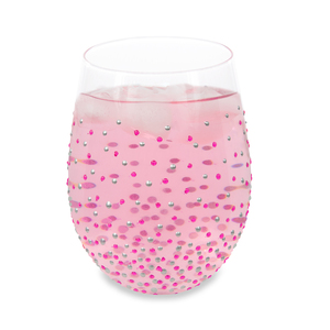 Pink & Silver Dots by Sunny by Sue - 18 oz Hand Decorated Stemless Glass