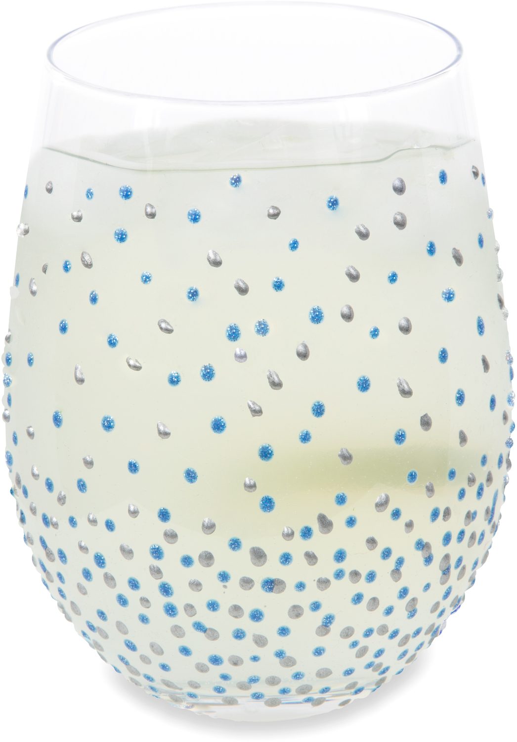 Blue & Silver Dots by Sunny by Sue - Blue & Silver Dots - 18 oz Hand Decorated Stemless Glass
