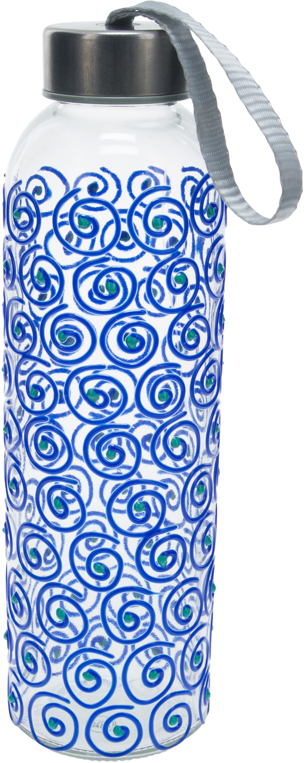 Blue Swirl by Sunny by Sue - Blue Swirl - 16.5 oz Hand Decorated Glass Water Bottle