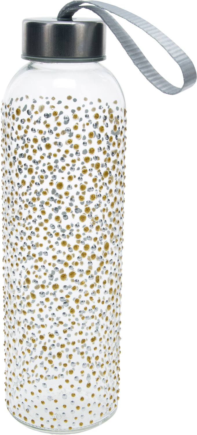 Gold & Silver Dots by Sunny by Sue - Gold & Silver Dots - 16.5 oz Hand Decorated Glass Water Bottle