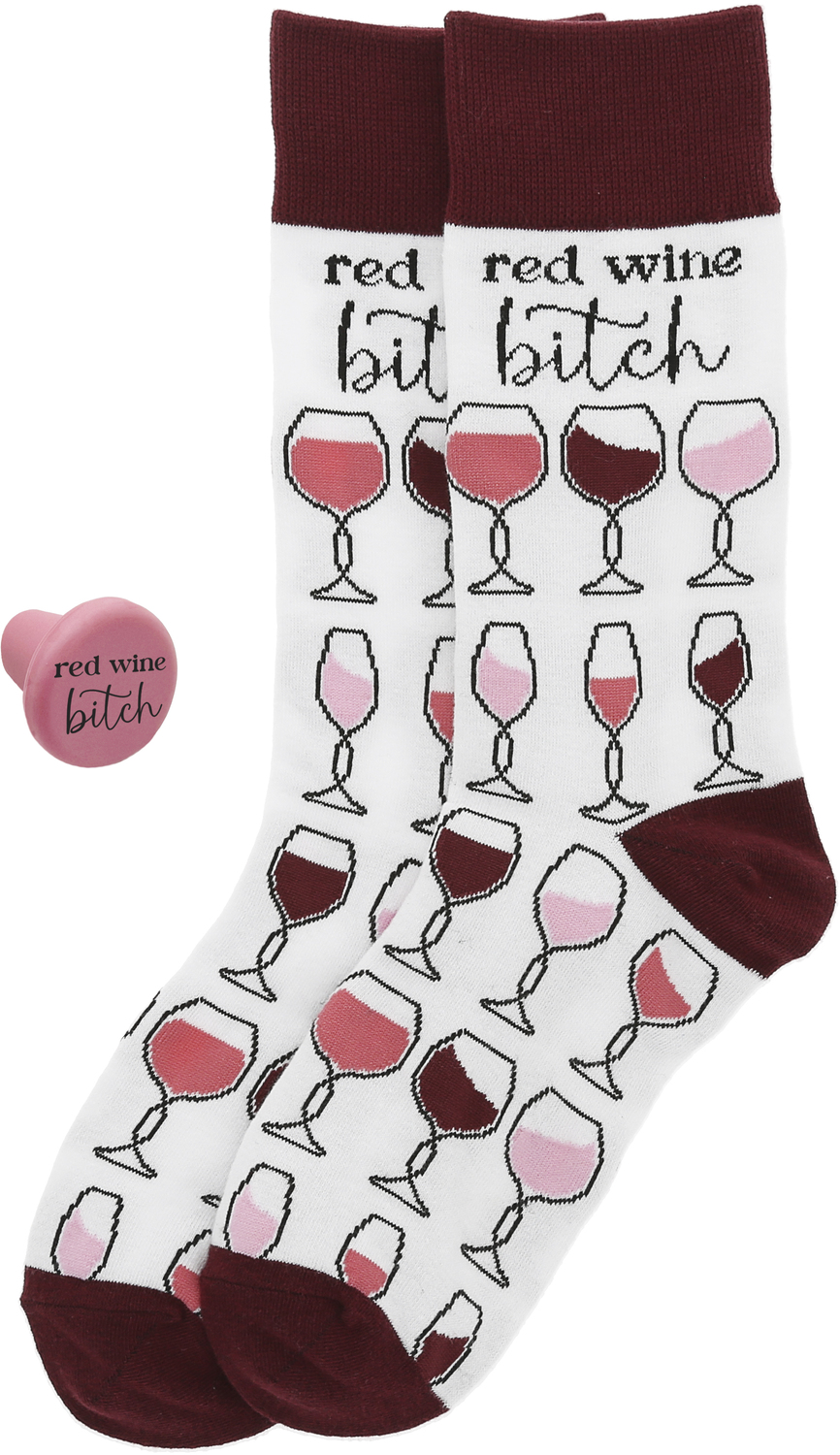 Red Wine Bitch by UnWined - Red Wine Bitch - Cotton Blend Socks with Silicone Bottle Stopper