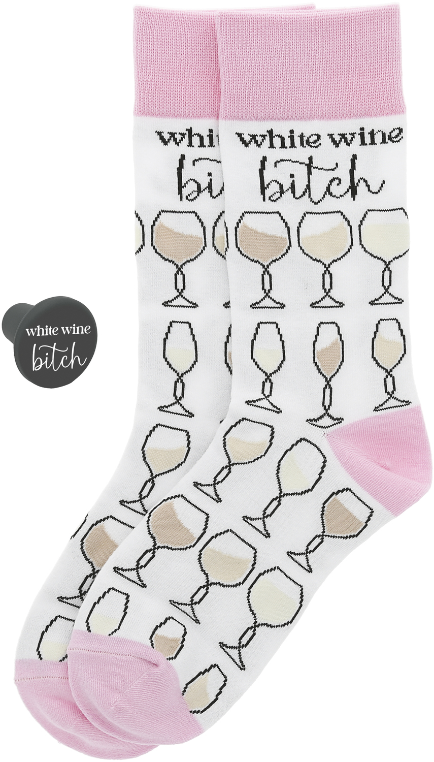 White Wine Bitch by UnWined - White Wine Bitch - Cotton Blend Socks with Silicone Bottle Stopper