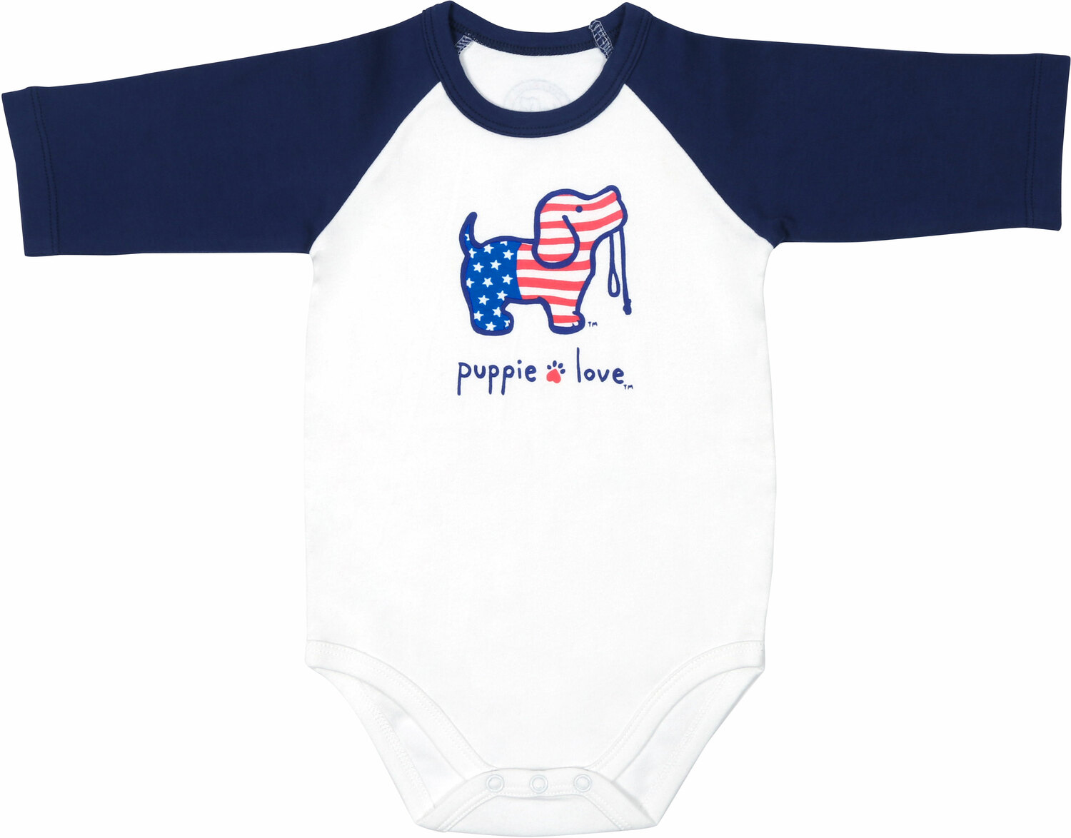 USA by Puppie Love - USA - 6-12 Months
3/4 Length Navy Sleeve Onesie