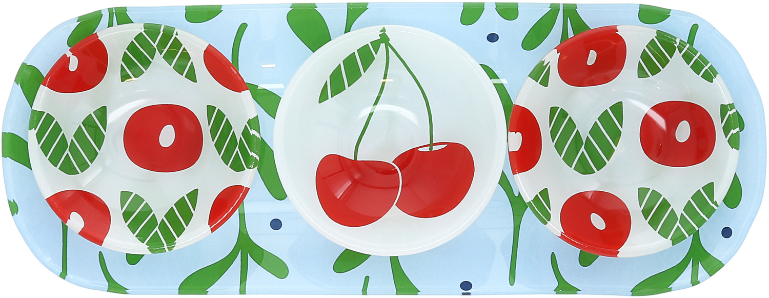 Cherries by Fruitful Livin' - Cherries - 11" Glass Serving Tray with 3 Bowls