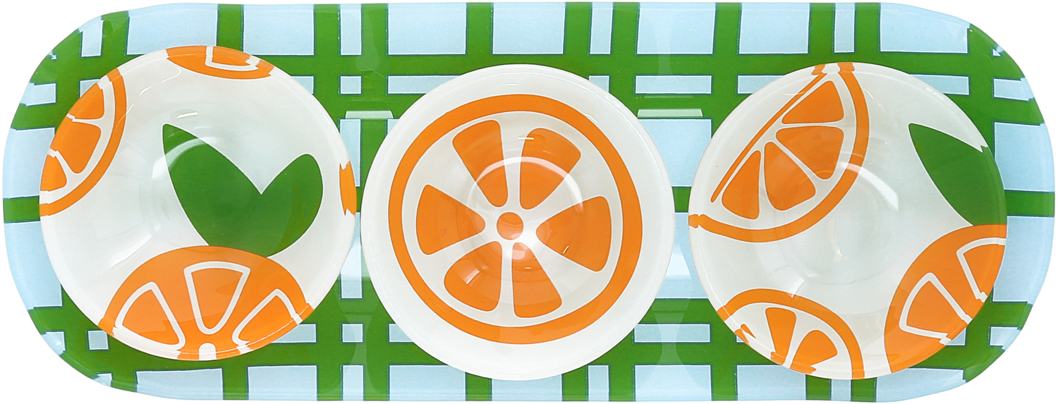 Oranges by Fruitful Livin' - Oranges - 11" Glass Serving Tray with 3 Bowls