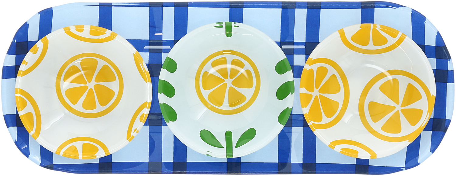 Lemons by Fruitful Livin' - Lemons - 11" Glass Serving Tray with 3 Bowls