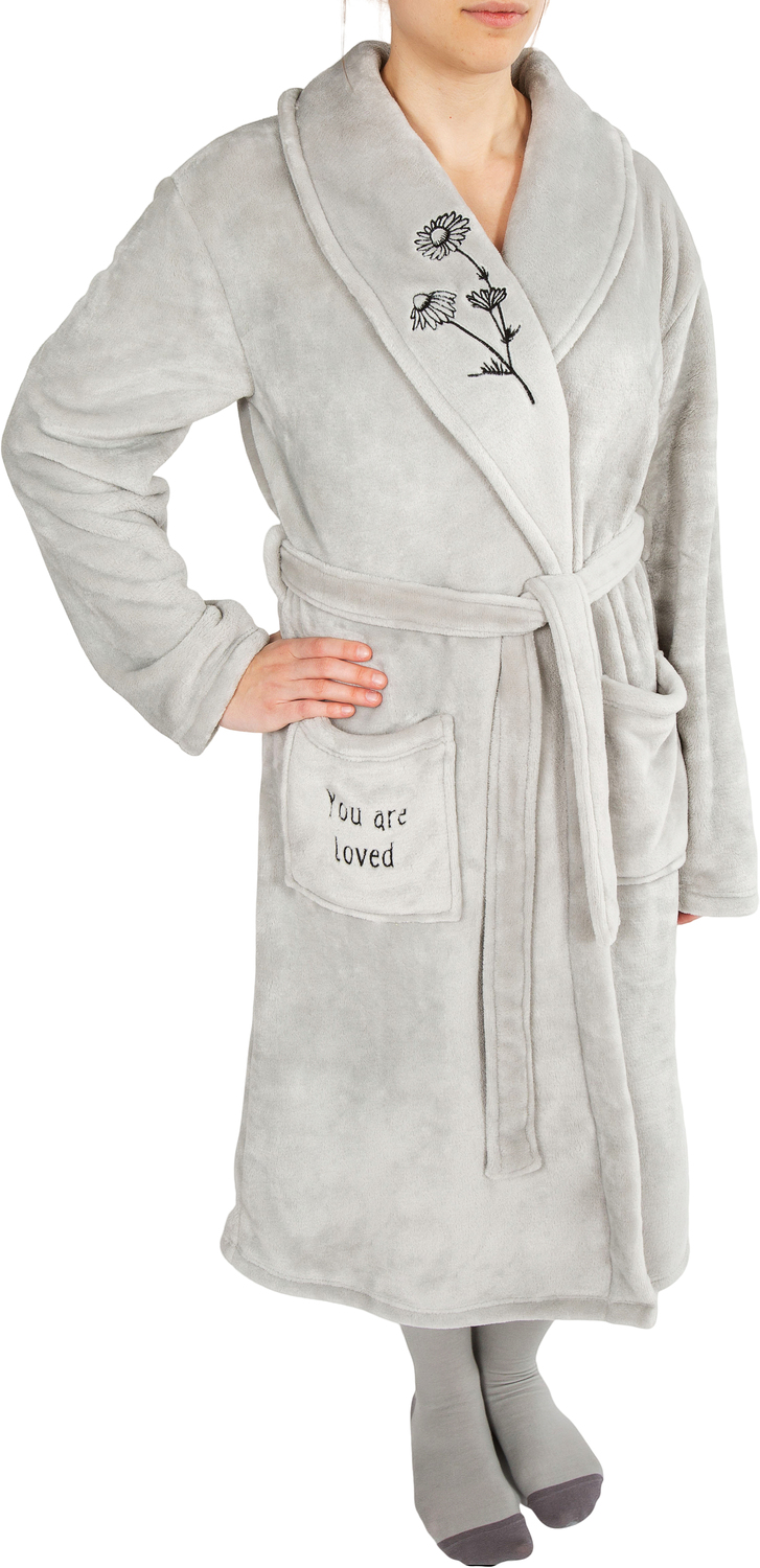 Loved by Faith Hope and Healing - Loved - One Size Fits Most Gray Royal Plush Robe