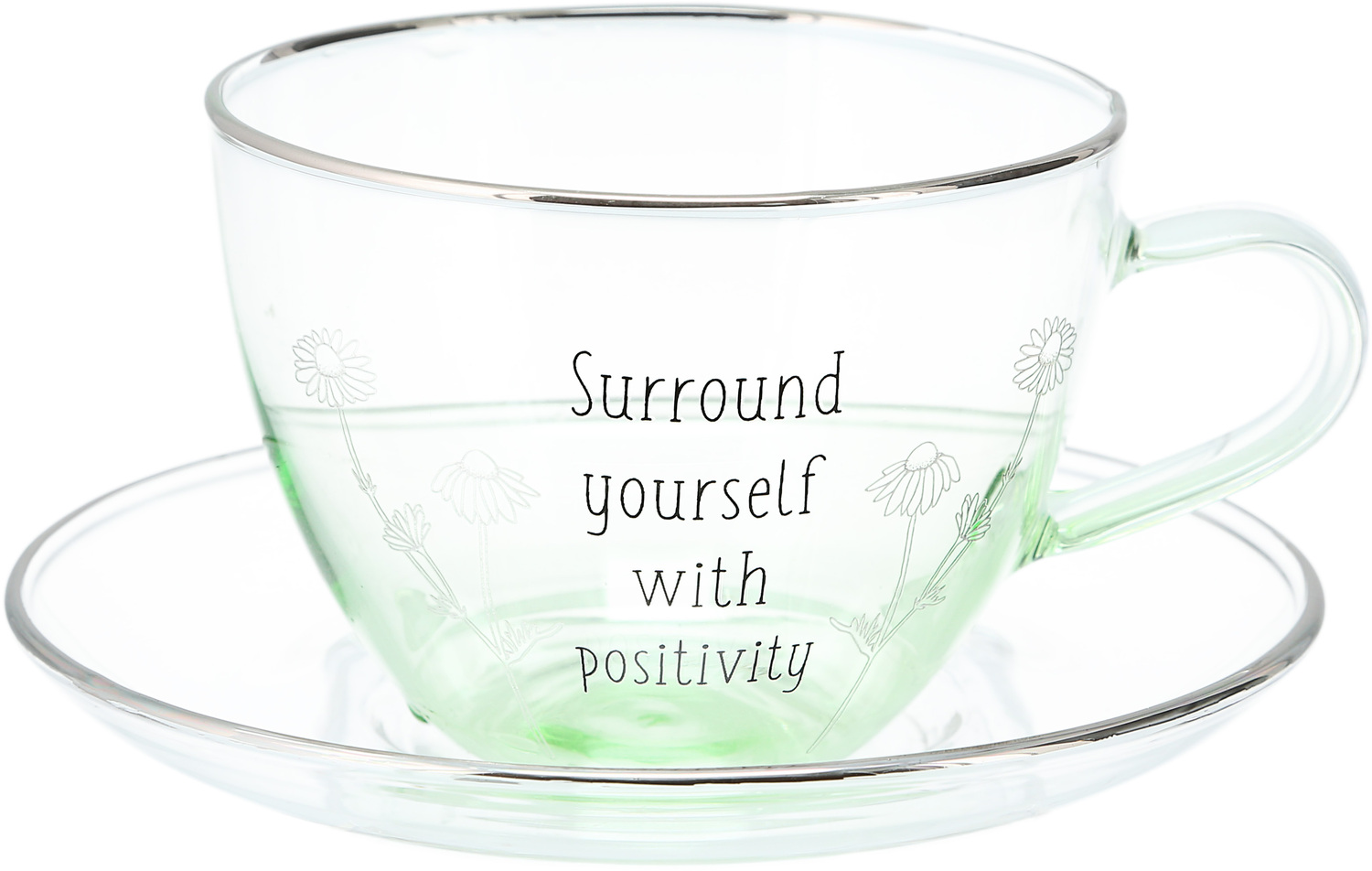 Positivity by Faith Hope and Healing - Positivity - 7 oz Glass Tea Cup and Saucer