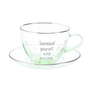 Positivity by Faith Hope and Healing - 7 oz Glass Tea Cup and Saucer