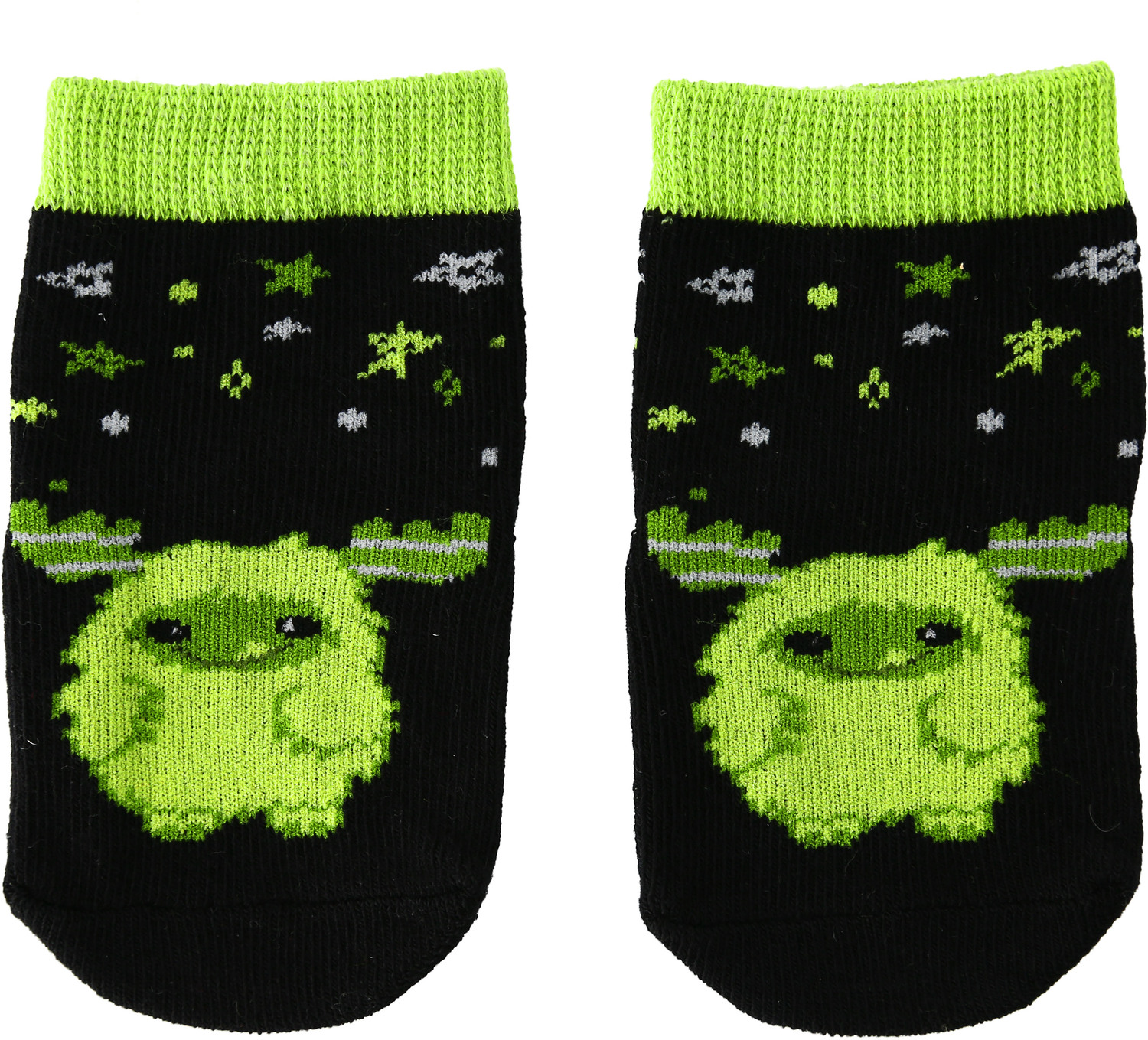 Green Silly Monster by Monster Munchkins - Green Silly Monster - 0-12 Month Non-slip Baby Socks