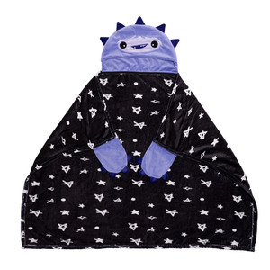 Purple Snuggle Monster by Monster Munchkins - 30" x 40" Coral Fleece Hooded Blanket