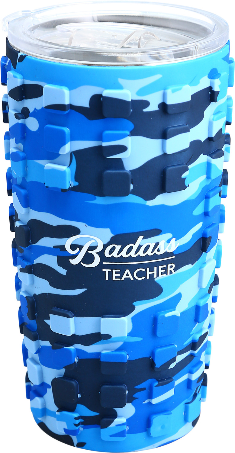 Badass Teacher by Camo Community - Badass Teacher - 20 oz Travel Tumbler with 3D Silicone Wrap