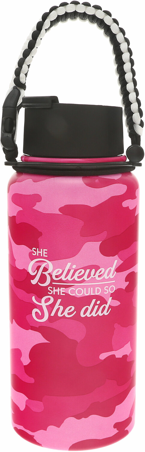 She Believed by Camo Community - She Believed - 32 oz Stainless Steel Water Bottle with Paracord Survival Handle