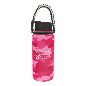She Believed by Camo Community - 32 oz Stainless Steel Water Bottle with Paracord Survival Handle