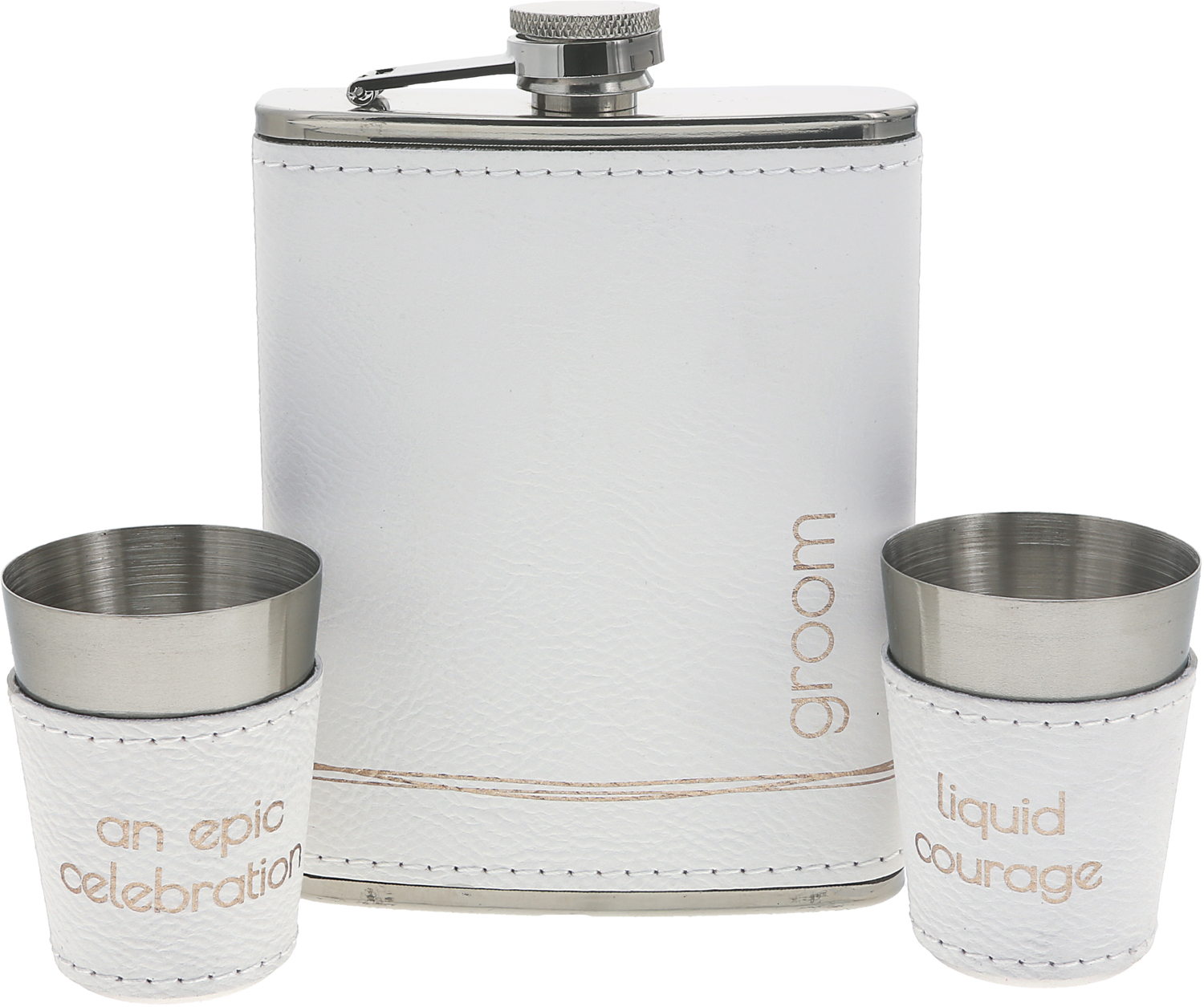 Groom by Love Grows - Groom - One 8 oz Flask & Two 1.5 oz Shot Glasses in a Gift Box