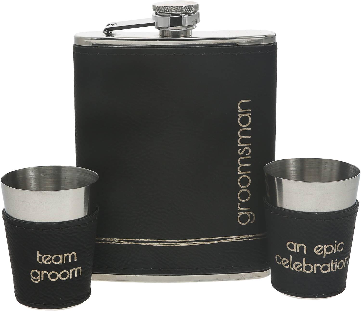 Groomsman by Love Grows - Groomsman - One 8 oz Flask & Two 1.5 oz Shot Glasses in a Gift Box